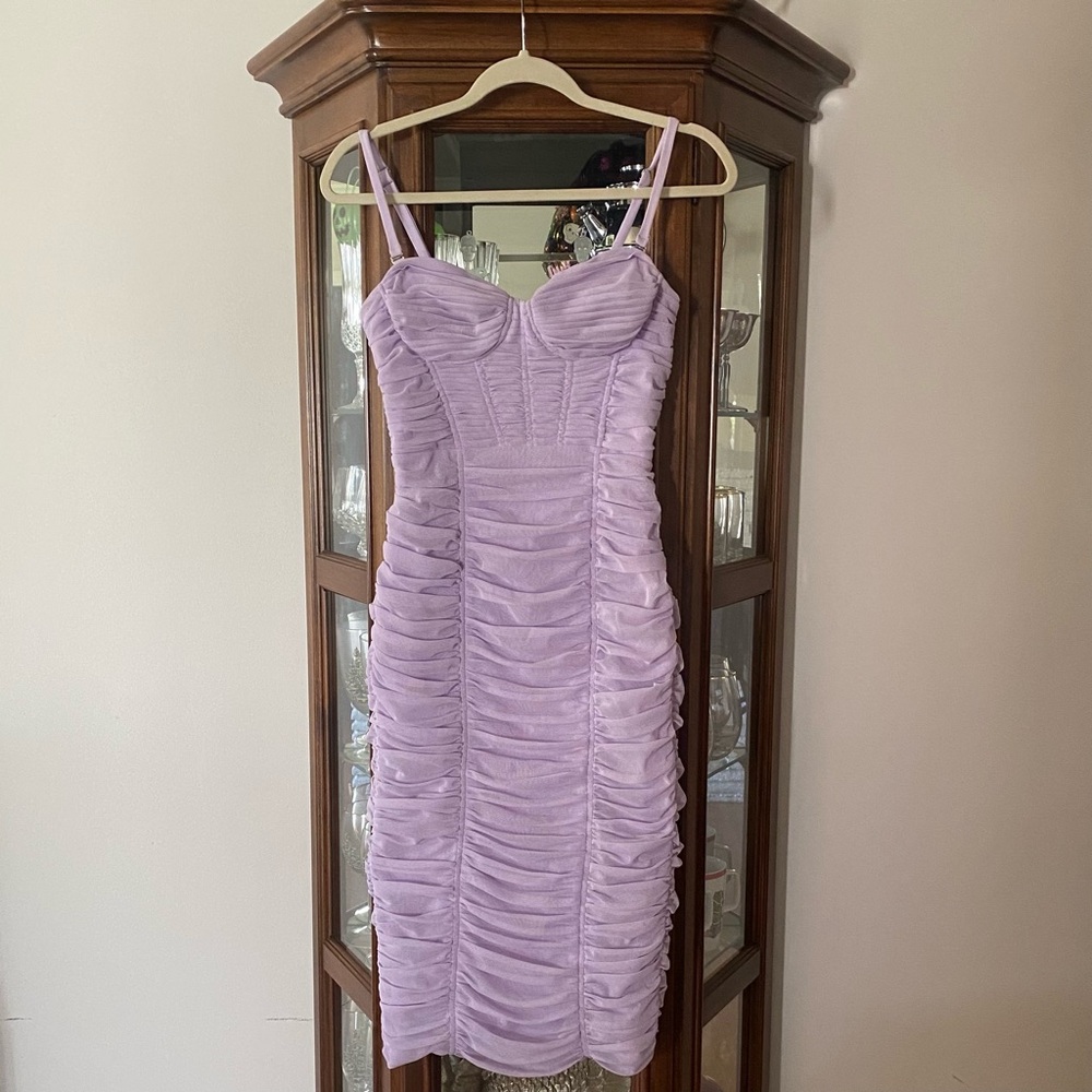 BCBGMaxAzria Lavander  Ruched Midi Dress